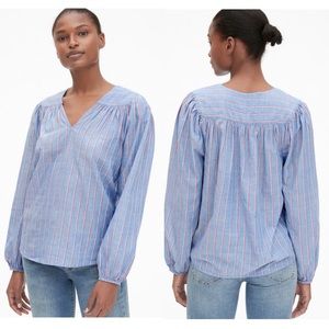 Gap Long Sleeve Stripe Split Neck Blouse